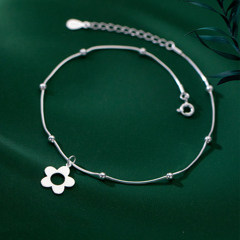 Hollow Glossy Small Flower Beads Snake Bone Chain Anklet