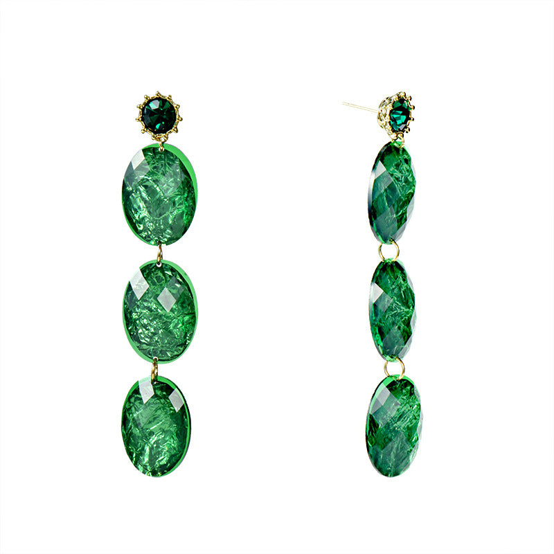 Cross-border Long High-quality Green Acrylic Earrings