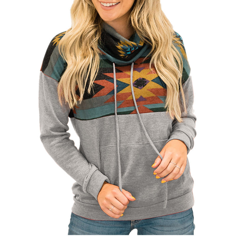 Sun Totem Printed Ethnic High-neck Hooded Sweater