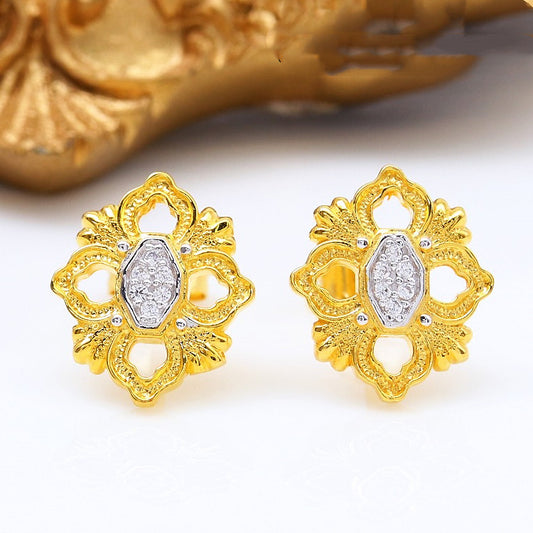 Creative 925 Silver Gold Single Flower Stud Earrings