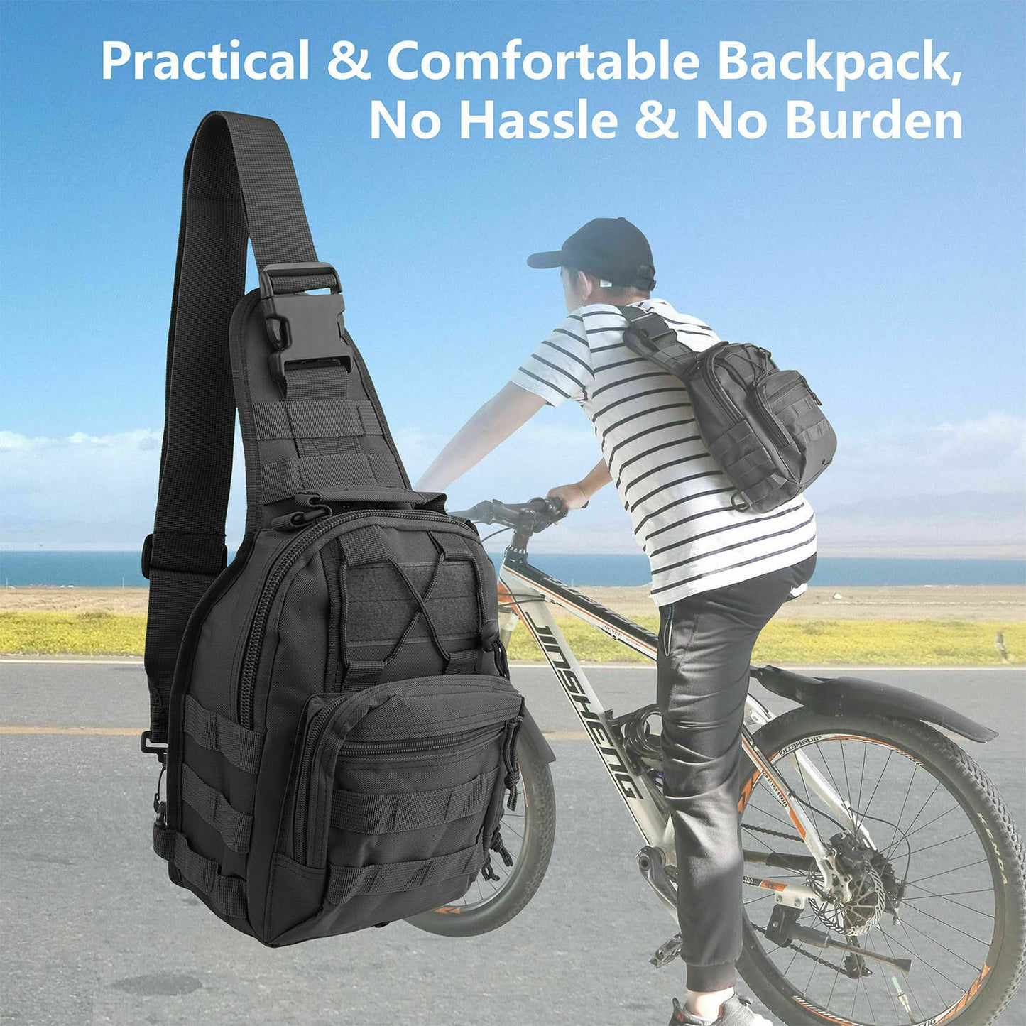 Men Backpack Tactical Sling Bag Chest Shoulder Body Molle Day Pack Pouch Black
