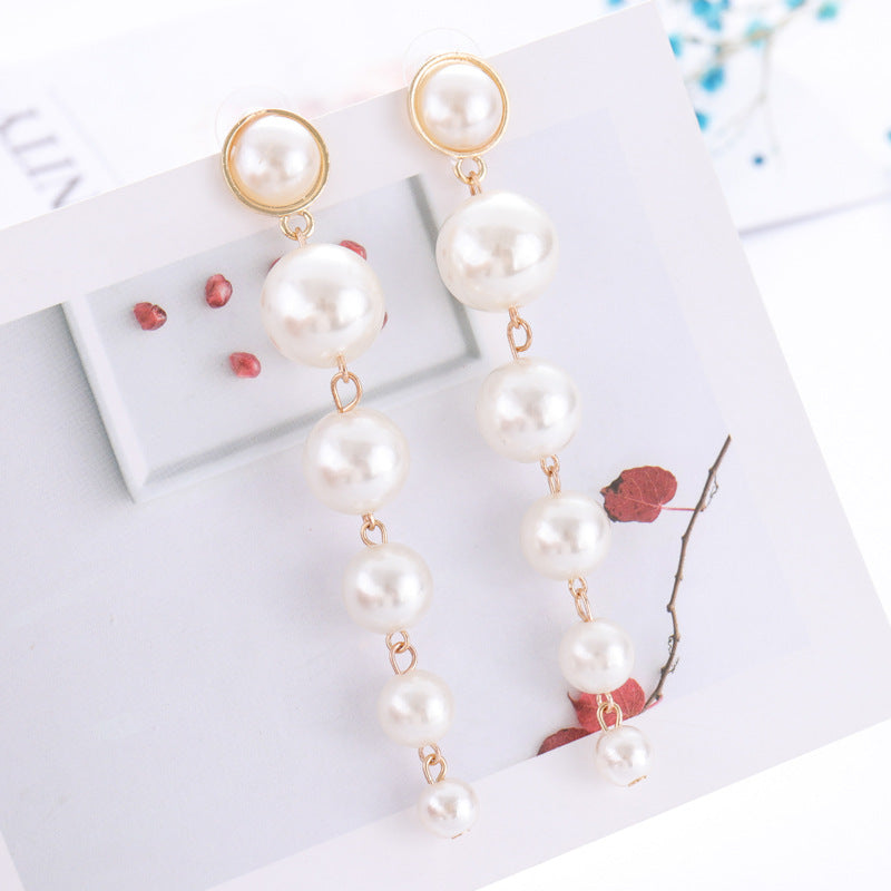 Personalized Simple Size Pearl Long Tassel Earrings Korean Wild Earrings