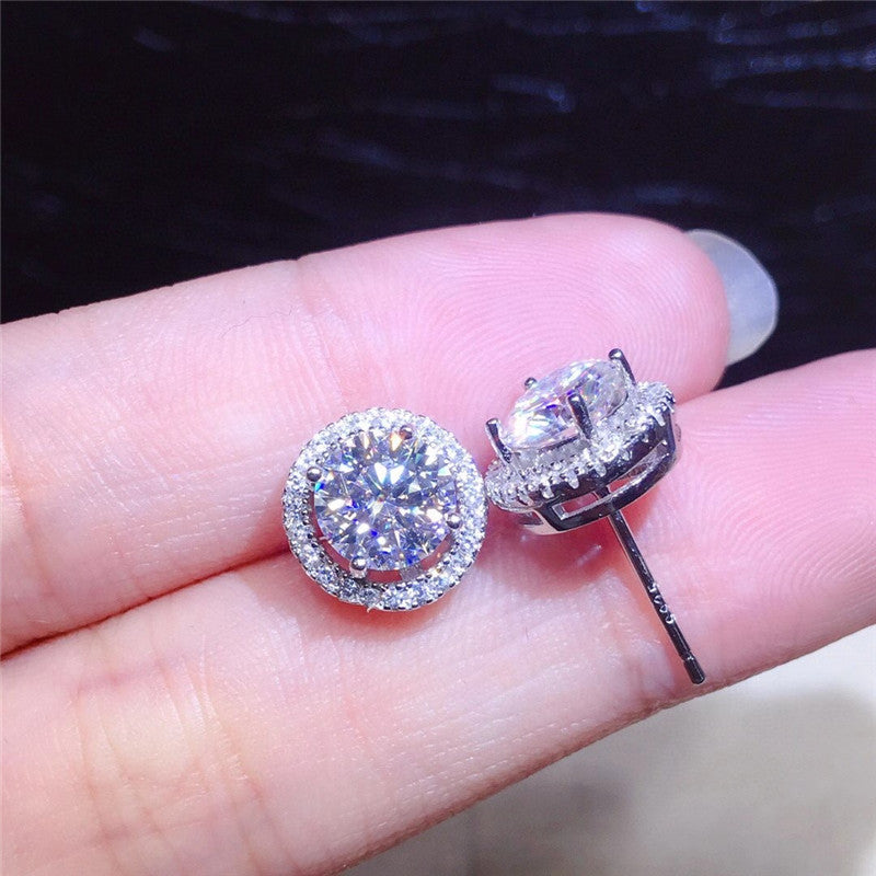 Moissanite Round Bag Stud Earrings D Color Fashion Group Setting