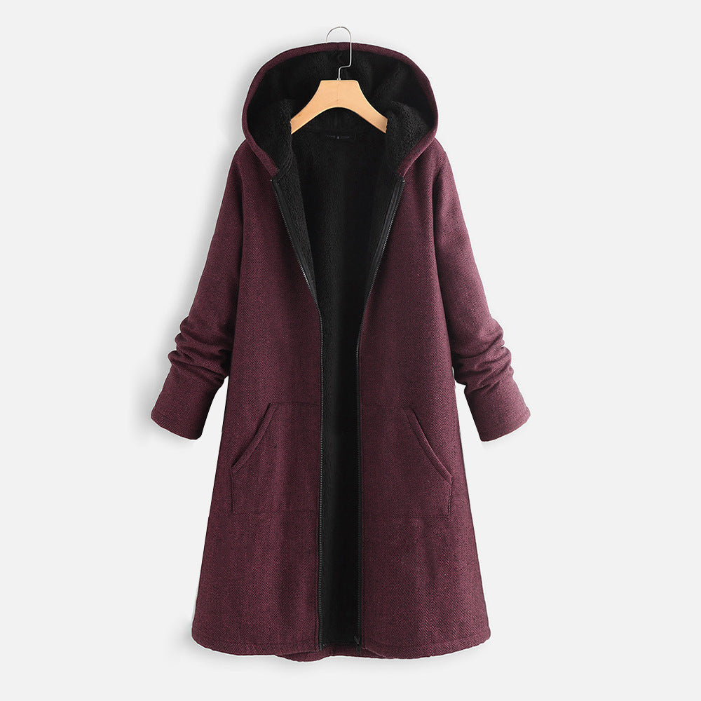 Long Padded Jacket With Velvet And Thick Hood