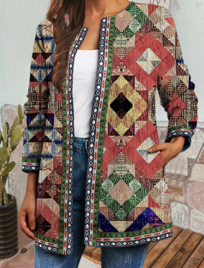 Vintage Ethnic Print Long Sleeve Jacket Cardigan