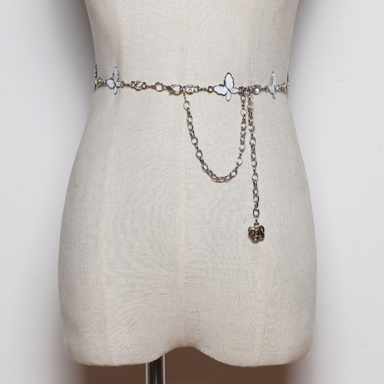 Metal Waist Chain Women's Thin Belt With Skirt Butterfly Decoration Dress