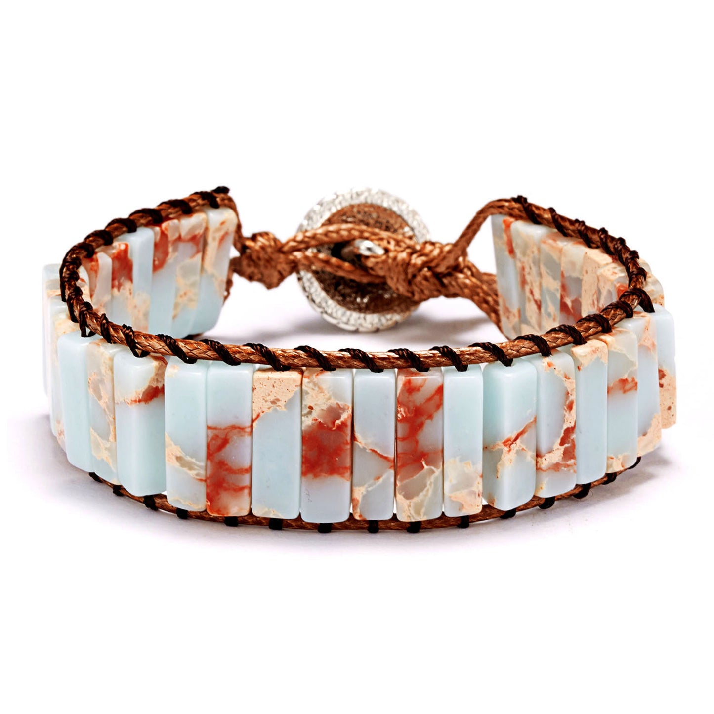 Hand-woven Single-layer Leather Colored Imperial Stone Bracelet