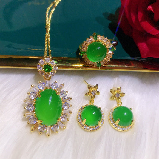 Luxury Craft Inlaid Natural Green Chalcedony Set