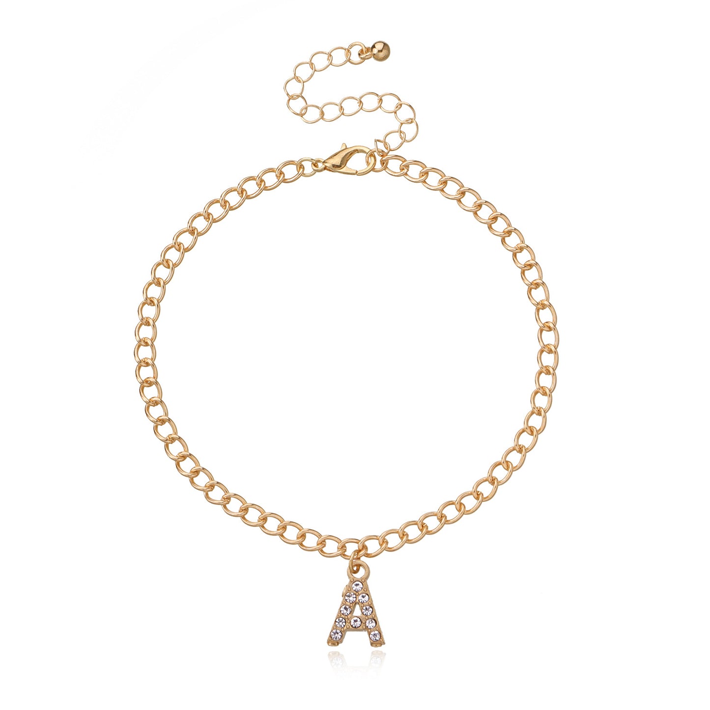 Fashion Full Rhinestone English Initial Pendant Anklet