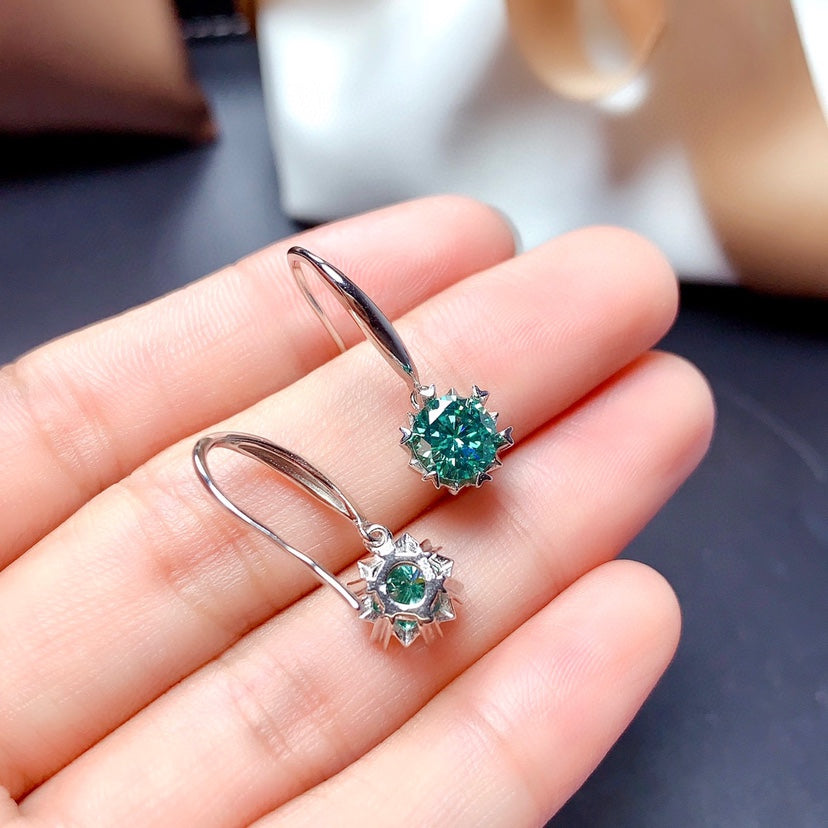 Blue Green Moissan Diamond Earrings Crystals Clean