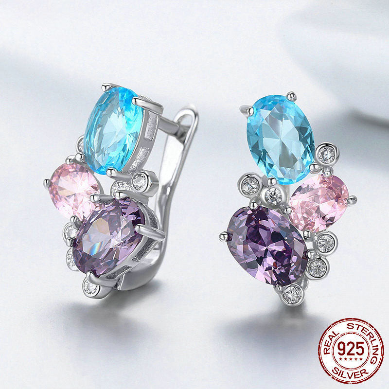 Colorful Zircon 925 Sterling Silver Earrings Women