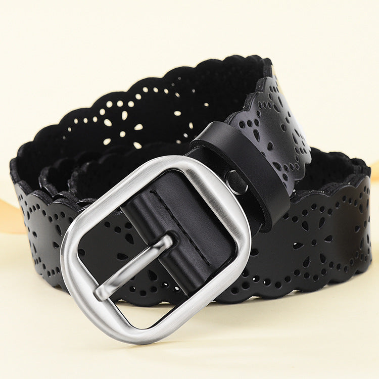 Ladies Wide Genuine Leather Belt Cutout