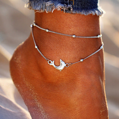 Silver Bead Anklet Fashion Double-layer Beach Footwear