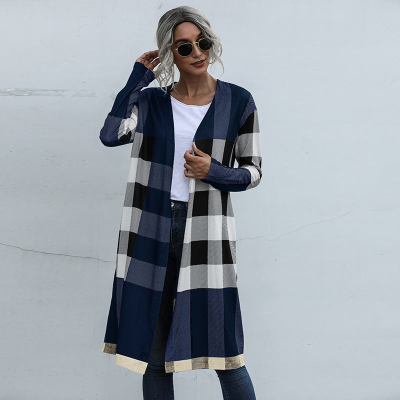 Autumn Plaid Fashion Unbuttoned Straight Cardigan Jacket Women