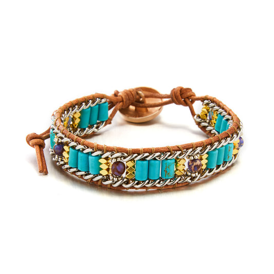 Hand-woven Single-layer Leather Colored Imperial Stone Bracelet