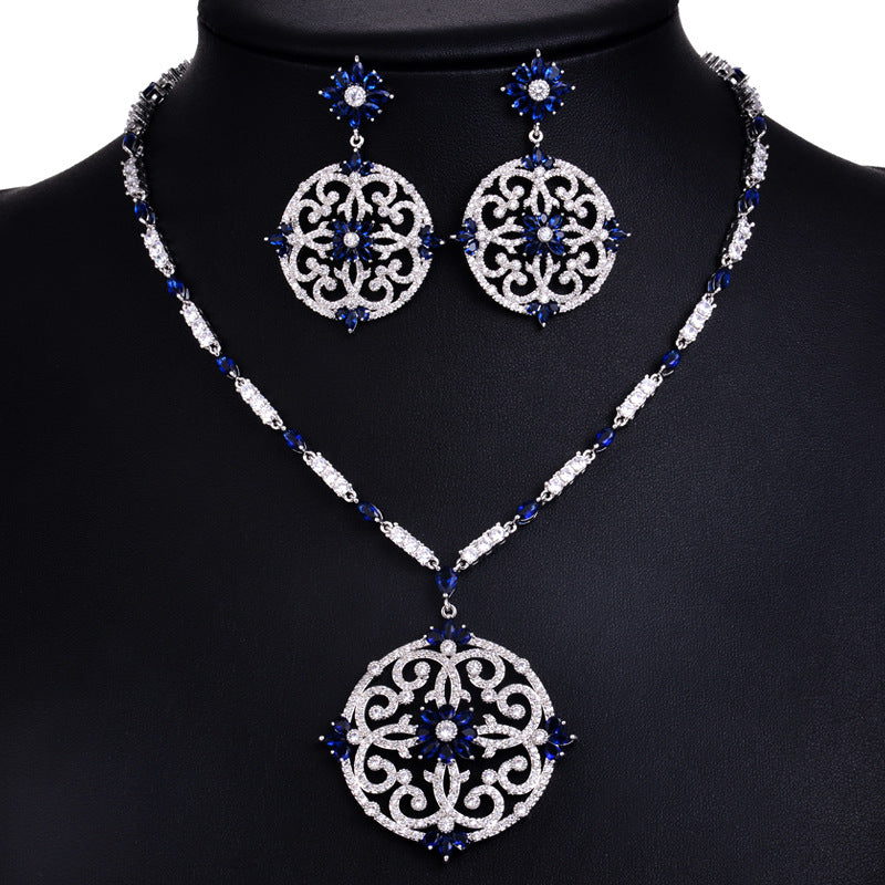 Two-piece Fashion Zircon Stud Earrings Necklace