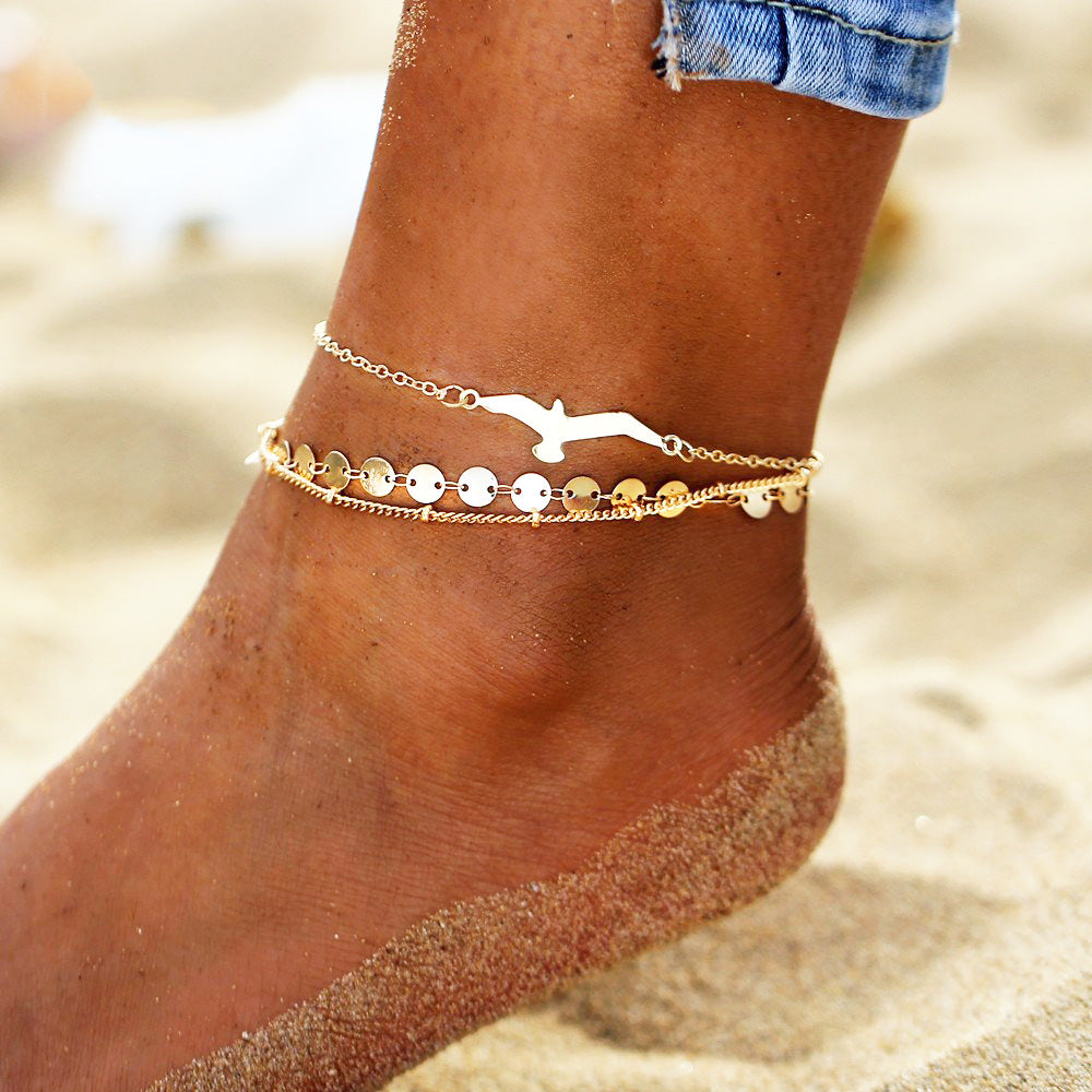 Flying Bird Small Disc Ball Chain Three-layer Multi-layer Anklet