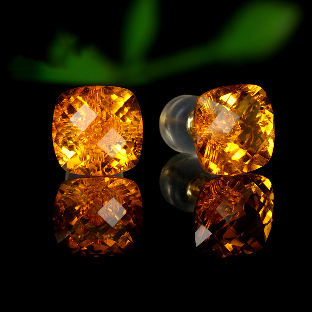 Pair Of Gold Square Crystal Stud Earrings