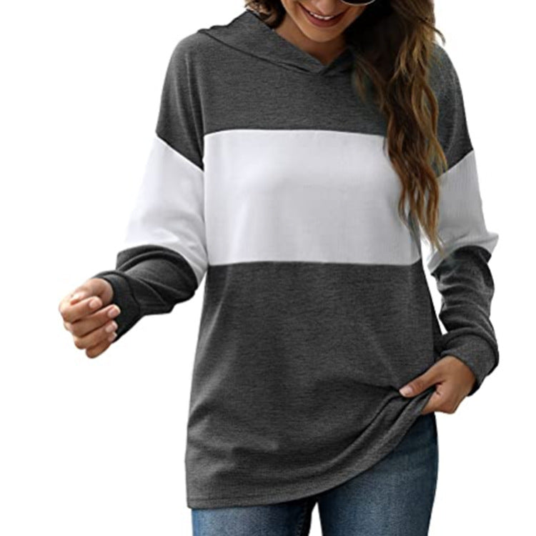 Style Hit Color Hooded Long-sleeved Casual Sweater Women