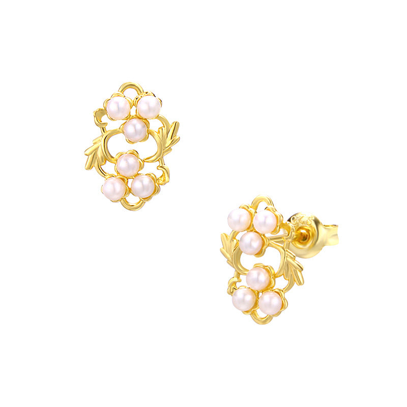 Women's Leaf Flower Pearl Earrings