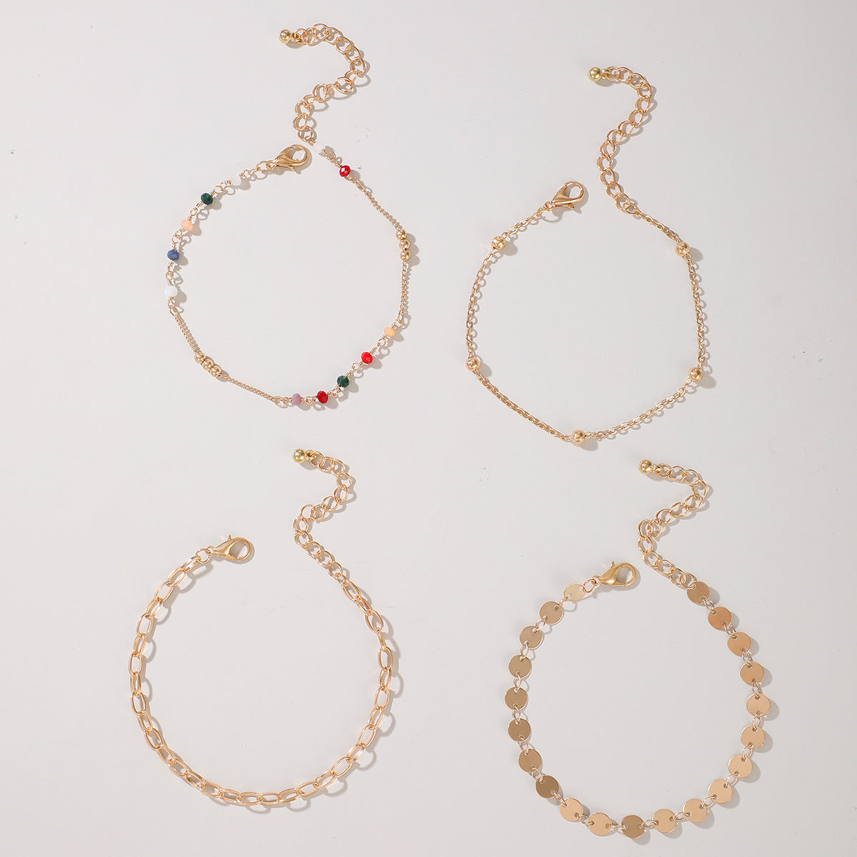 Color Rice Bead Chain Disc Anklet Set Of 4