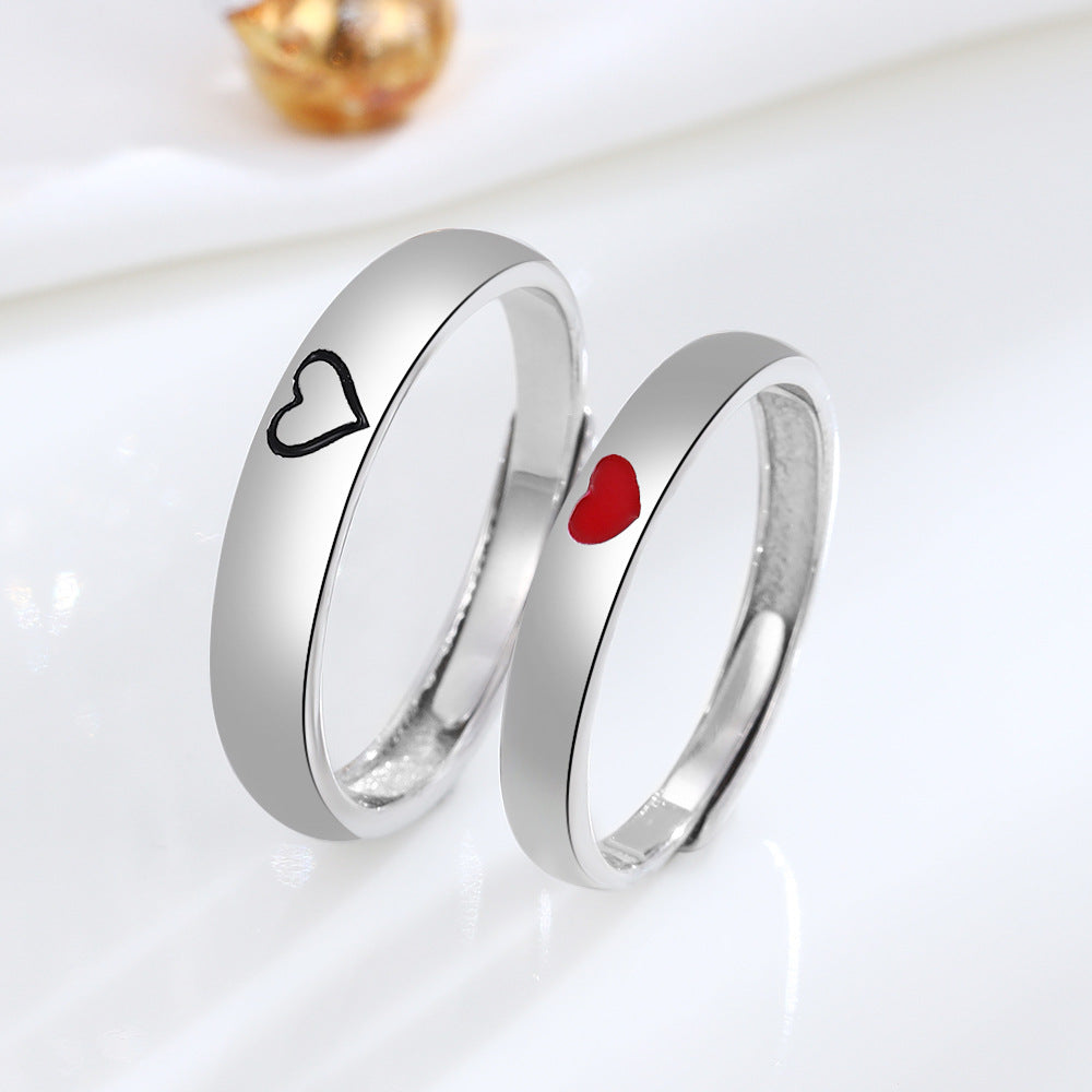 Personality Sterling Silver One Heart Couple Rings