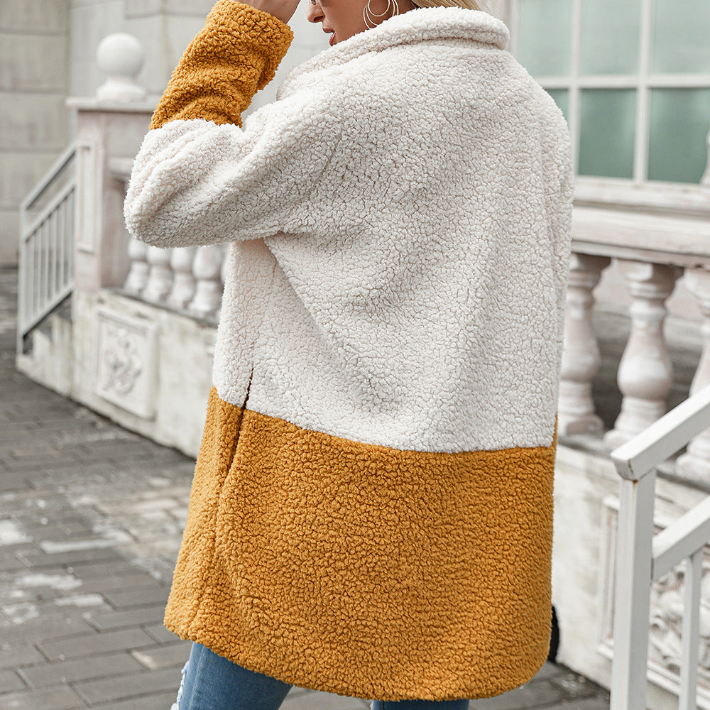 New European And American Mid-length Lapel Wool Cardigan Bubble Fleece Jacket