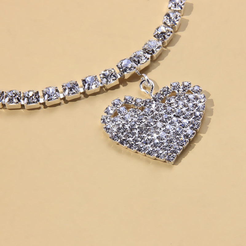 Personality Full Diamond Heart-shaped Anklet