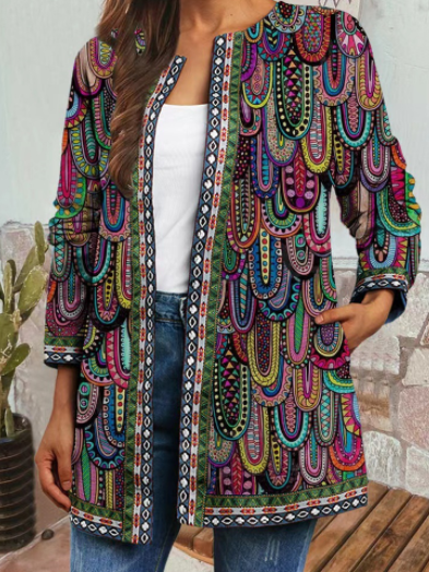 Vintage Ethnic Print Long Sleeve Jacket Cardigan