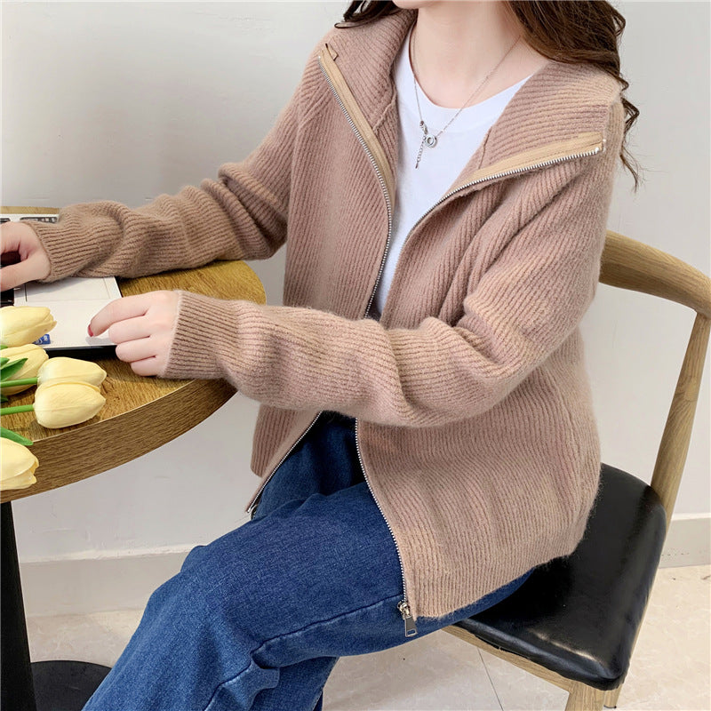 Loose Simple Solid Color Knitted Sweater Jacket Top