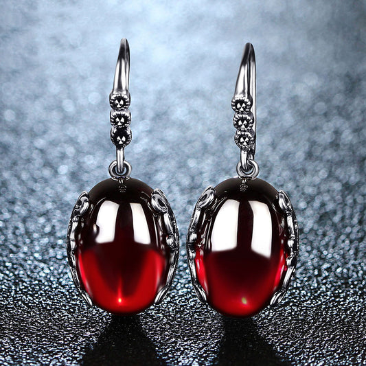 Silver Topaz Agate Gemstone Earrings Jewelry Garnet Drop Earrings