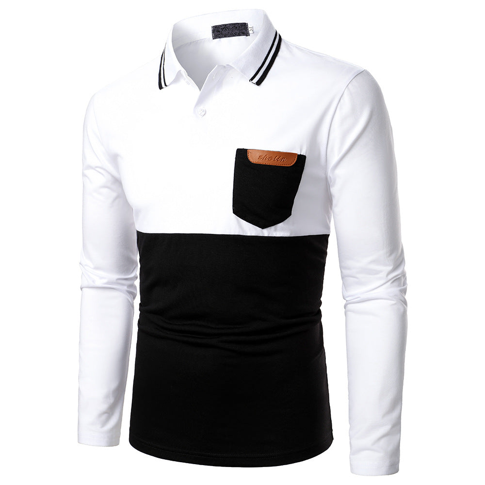 Men's POLO Shirt Two-color Stitching Cowhide