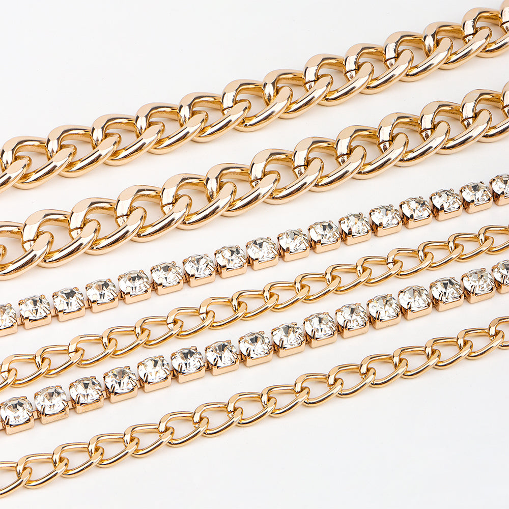 Waist Chain Women Personality Pin Buckle Chain Belt Adornment Dress Gold Hollow Rhinestone Multi-layer Waist Seal All Match