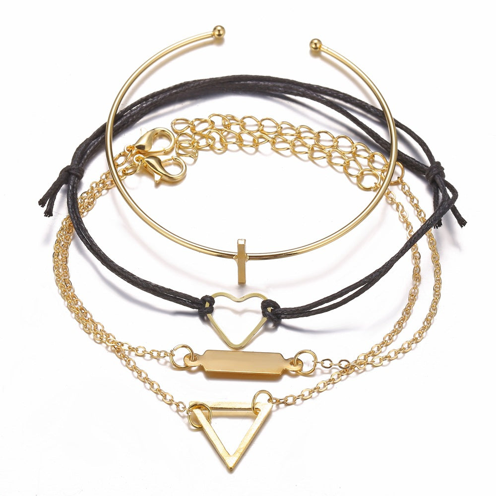Creative Retro Simple Alloy Heart Shaped Geometric Bracelet 4-Piece Set