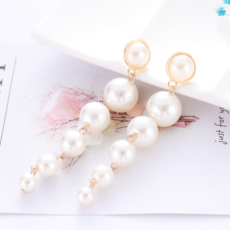 Personalized Simple Size Pearl Long Tassel Earrings Korean Wild Earrings