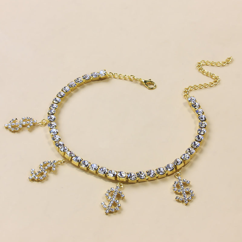 European And American Full Diamond Love-shaped Anklet Personality