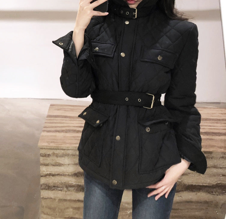 Women's Autumn And Winter Black Jacket Padded Thick Slim Coat