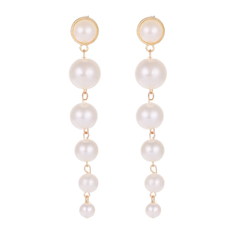 Personalized Simple Size Pearl Long Tassel Earrings Korean Wild Earrings