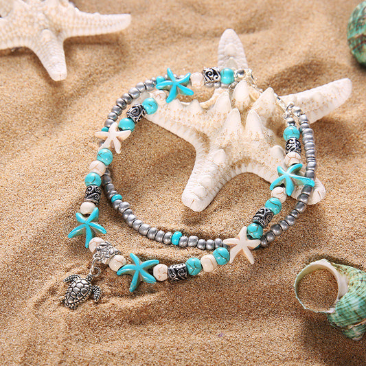 Beach Anklet Turtle Pendant Starfish Turquoise Anklet