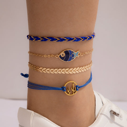 Ocean Element Beach Style 4-Piece Anklet