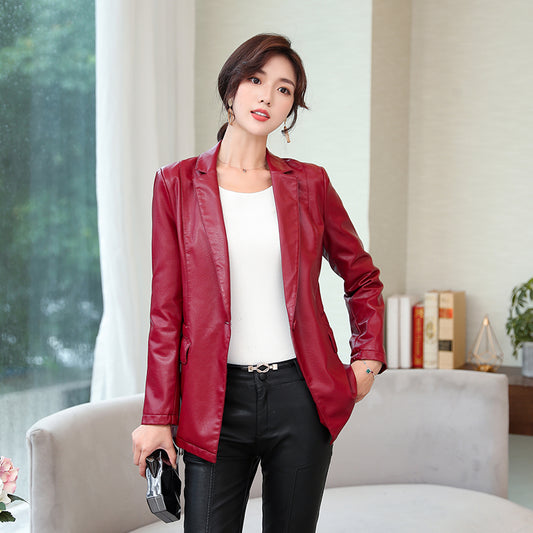 Haining Women's Short Leather Leather Jacket Korean Style Slim Small Suit