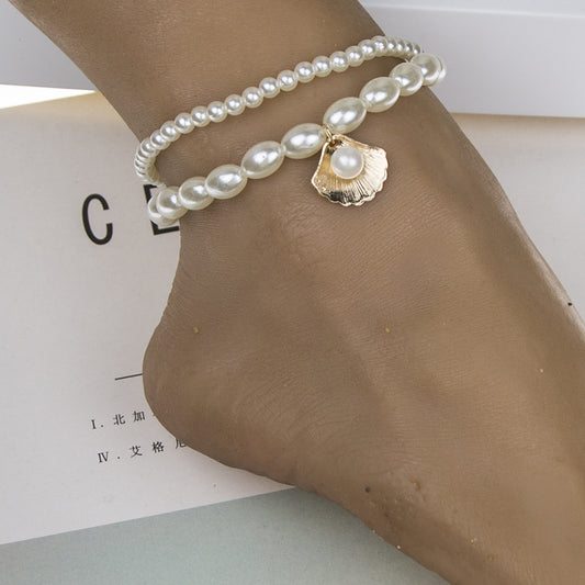 Pearl Anklet Women's Retro Double-Layer Beach Anklet Set