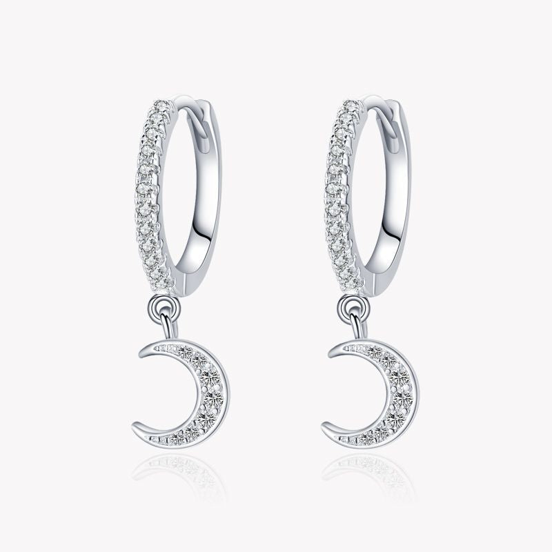 S925 Sterling Silver Moon Earrings With Diamonds