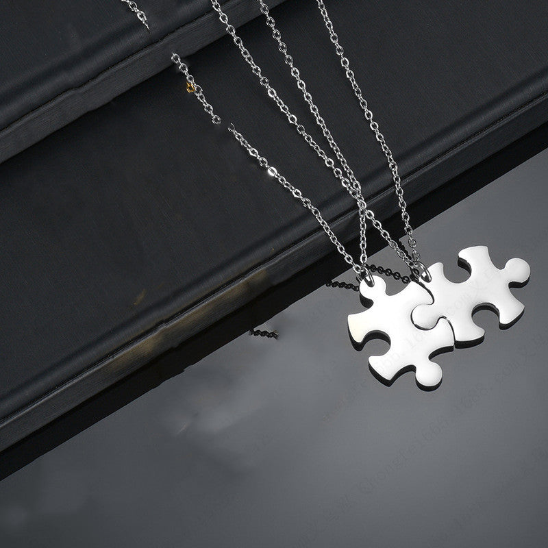 Stainless Steel Glossy Couple Puzzle Pendant Necklace