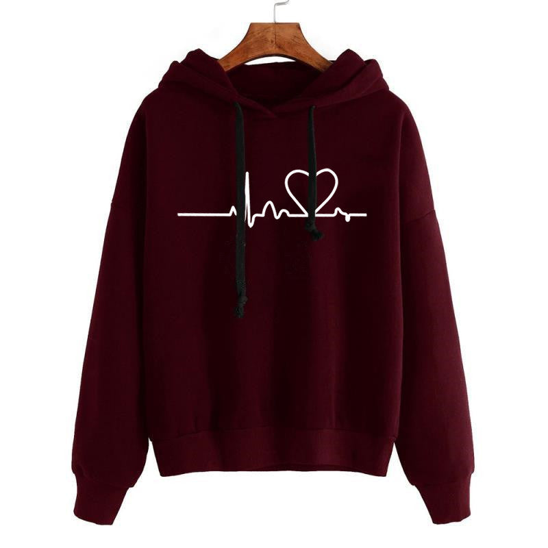 Hooded Sweatshirt Women's Long Sleeve Top Heartbeat