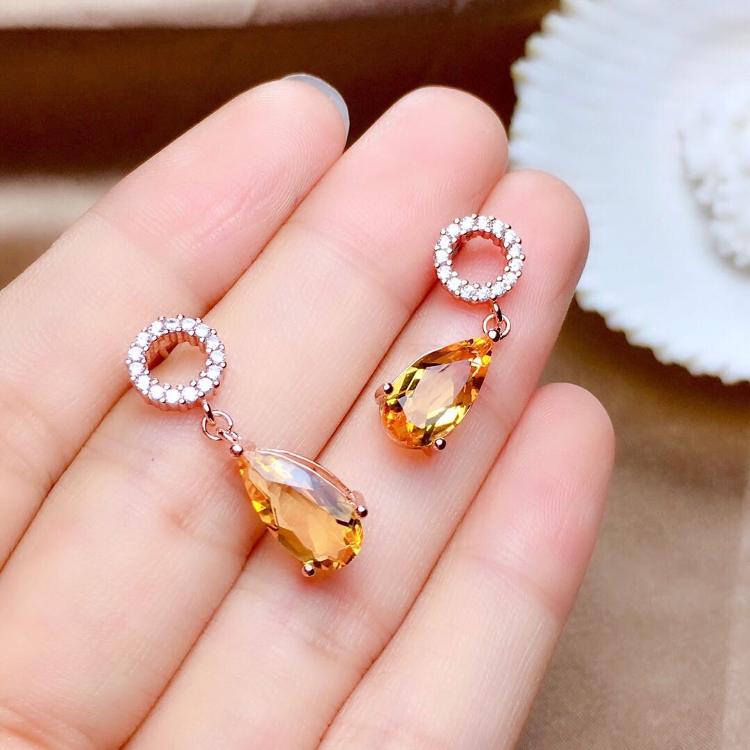 Citrine Earrings Crystal Transparent Luster Good Color Transparent