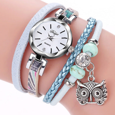 Hand Woven Owl Pendant Bracelet Watch
