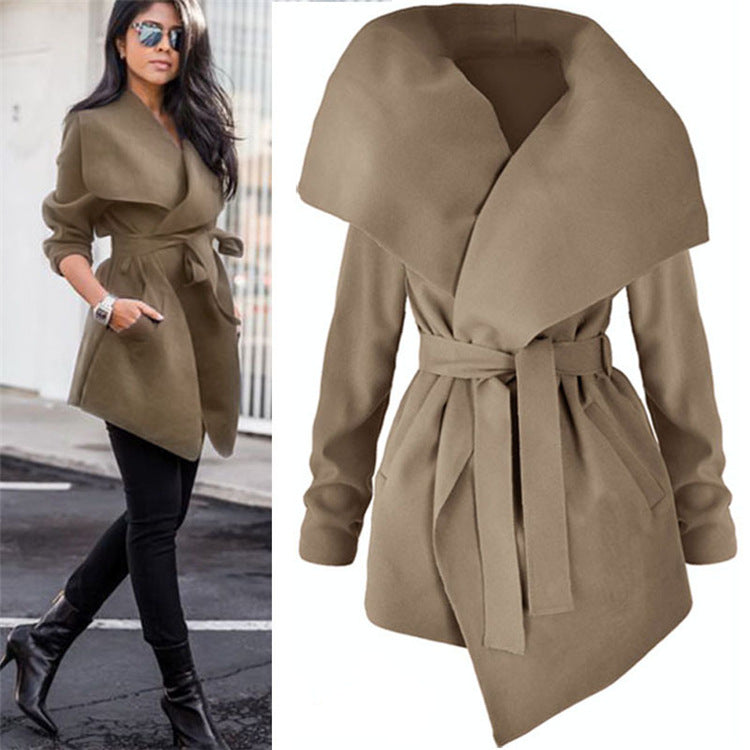 Mid-length Slim Waist  Solid Color Women's Trench Coat