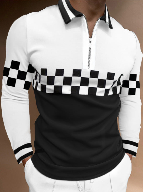 Printed Long-sleeved Polo Shirt Zipper Men's T-shirt