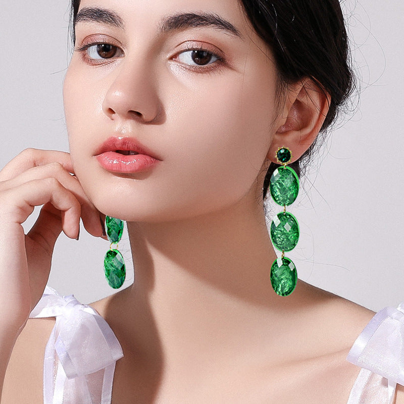 Cross-border Long High-quality Green Acrylic Earrings